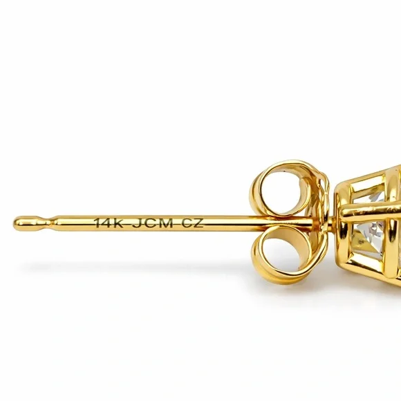 NWOT 14K Solid Gold CZ Solitaire Stud Earrings 5mm - Picture 3 of 4